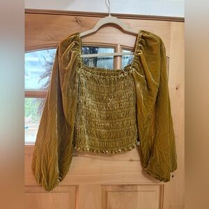 Anthropologie Velvet Shirred Blouse S